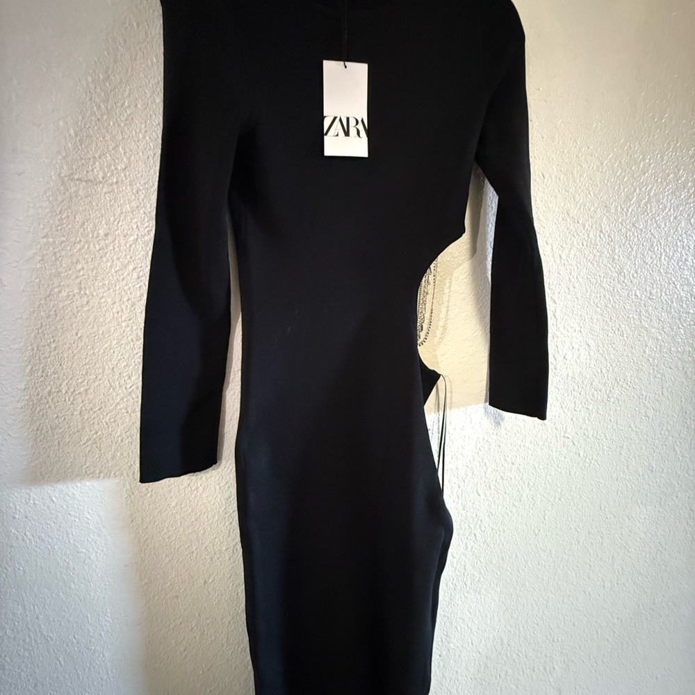 Zara Black Long Sleeve Dress with Cut-Out